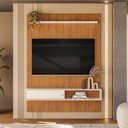Ver imagem 1 de Painel Home Suspenso para TV Betim 136cm MDF-MDP com Porta de Correr Canela-Off White Mobler