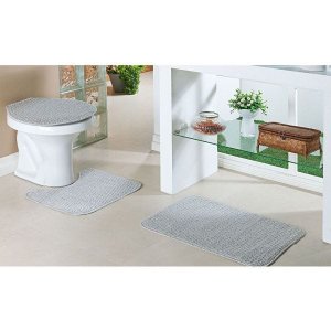 Kit Tapete Banheiro Relevo 3 Peças Prata Oasis