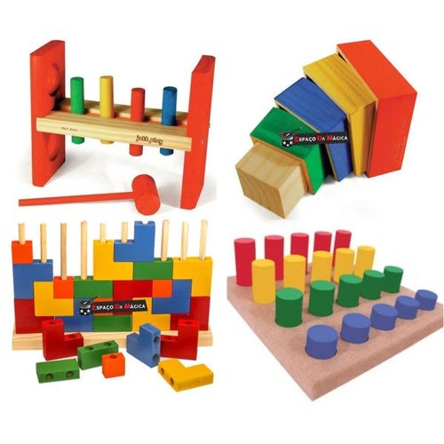 Brinquedos Educativos De Madeira 2 Anos Kit 5 Peças - KIT