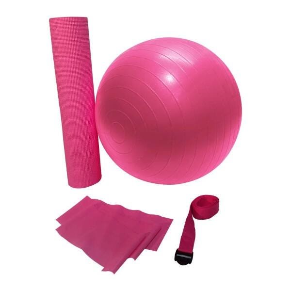 Kit yoga rosa: faixa elástica thera band, tapete, bola suíça e corda de apoio WCT Fitness 500101 - 1