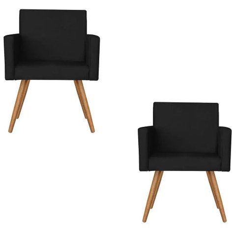 Kit 2 Poltronas Nina Sala de Estar Luxo Suede Preto