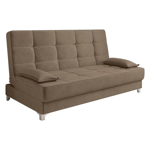 Sofá Cama Equador 193 cm Encosto Reclinável Veludo Cappucino Pés Plástico Cromado - D’Rossi