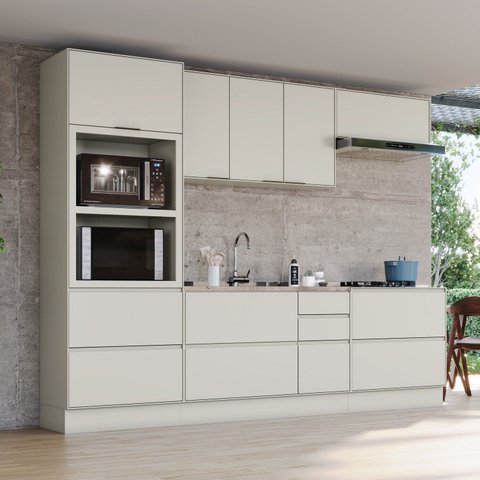 Cozinha Compacta 100% MDF Torre Quente 2 Fornos e Balcão 80cm com Tampo para Cooktop Fineze