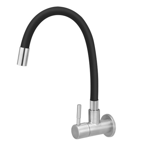Torneira Cozinha Inox Escovado Parede Flexível Gourmet Preto