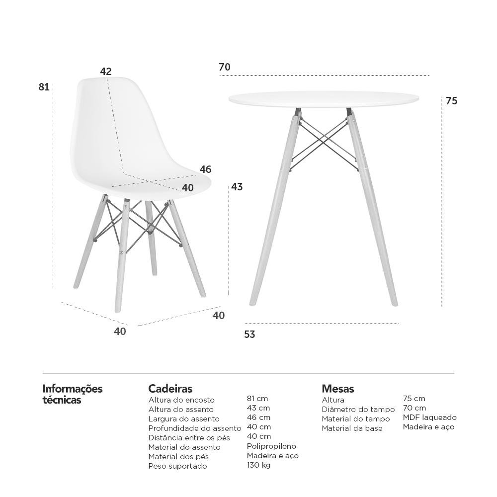KIT - Mesa redonda Eames 70 cm branco + 3 cadeiras Eiffel DSW Cinza claro - 7