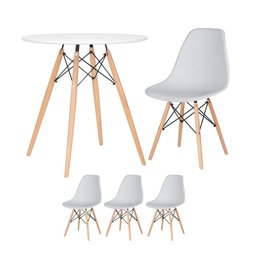 KIT - Mesa redonda Eames 70 cm branco + 3 cadeiras Eiffel DSW Cinza claro - 1