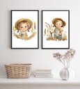 Ver imagem 1 de Kit 2 Quadros Quarto Infantil- Menina Fazendinha 33x24cm - com Vidro:madeira Preta