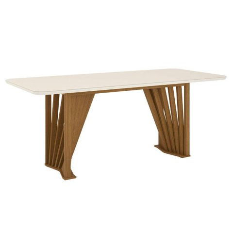 Conjunto Mesa de Jantar Henn Adriana Tampo de Vidro Nature Off Caramelo Creme