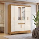 Ver imagem 1 de Guarda Roupa Casal Ambiente Portugal 8 Portas Freijó Off White com Espelho - Moval