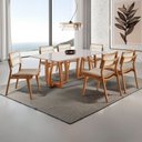 Ver imagem 1 de Sala de Jantar Mesa Flora 180cm Tampo Laqueado com Vidro Canto Moeda e 6 Cadeiras Eva Premium