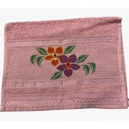 Toalha Lavabo Ponto Cruz com Borbado da Vovó Alice Flores Rosa - 1