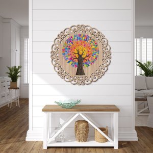 Mandala em Madeira, Impressão Uv - Árvore da Vida, Mão