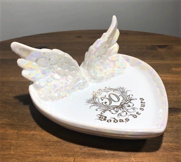 Coração de Porcelana com Asas Bodas de Ouro - 1