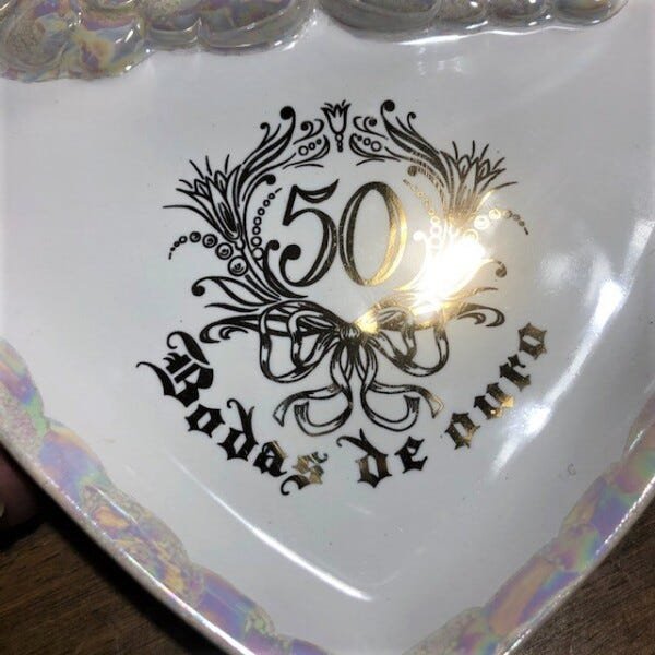 Coração de Porcelana com Asas Bodas de Ouro - 3