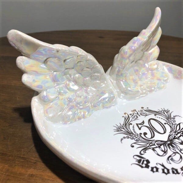 Coração de Porcelana com Asas Bodas de Ouro - 2