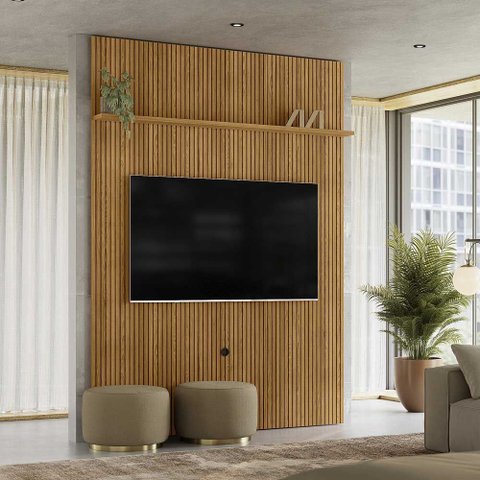 Painel Decorativo 245cm Sanson Frisado Mdp até 65 Cumaru G97 - Gran Belo