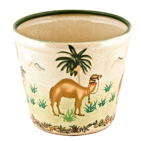 Cachepot Vaso Decorativo Cerâmica Craquelada Pintado À Mão Camelo 26cm Columbus Gold