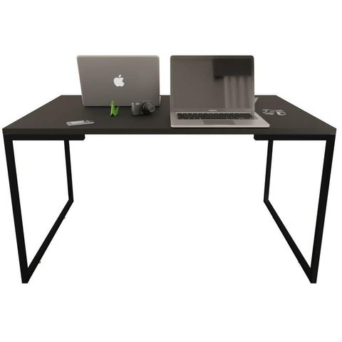 Mesa de Escritório Base Metal Preto Tampo Preto 90cm House