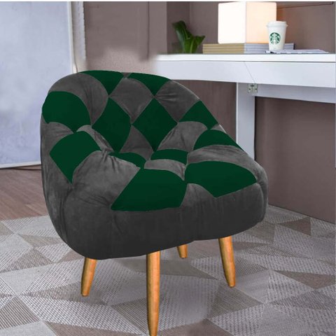 Poltrona Paloma Escritório Sala Pé Palito Suede Grafite e Suede Verde - Dominic Decor