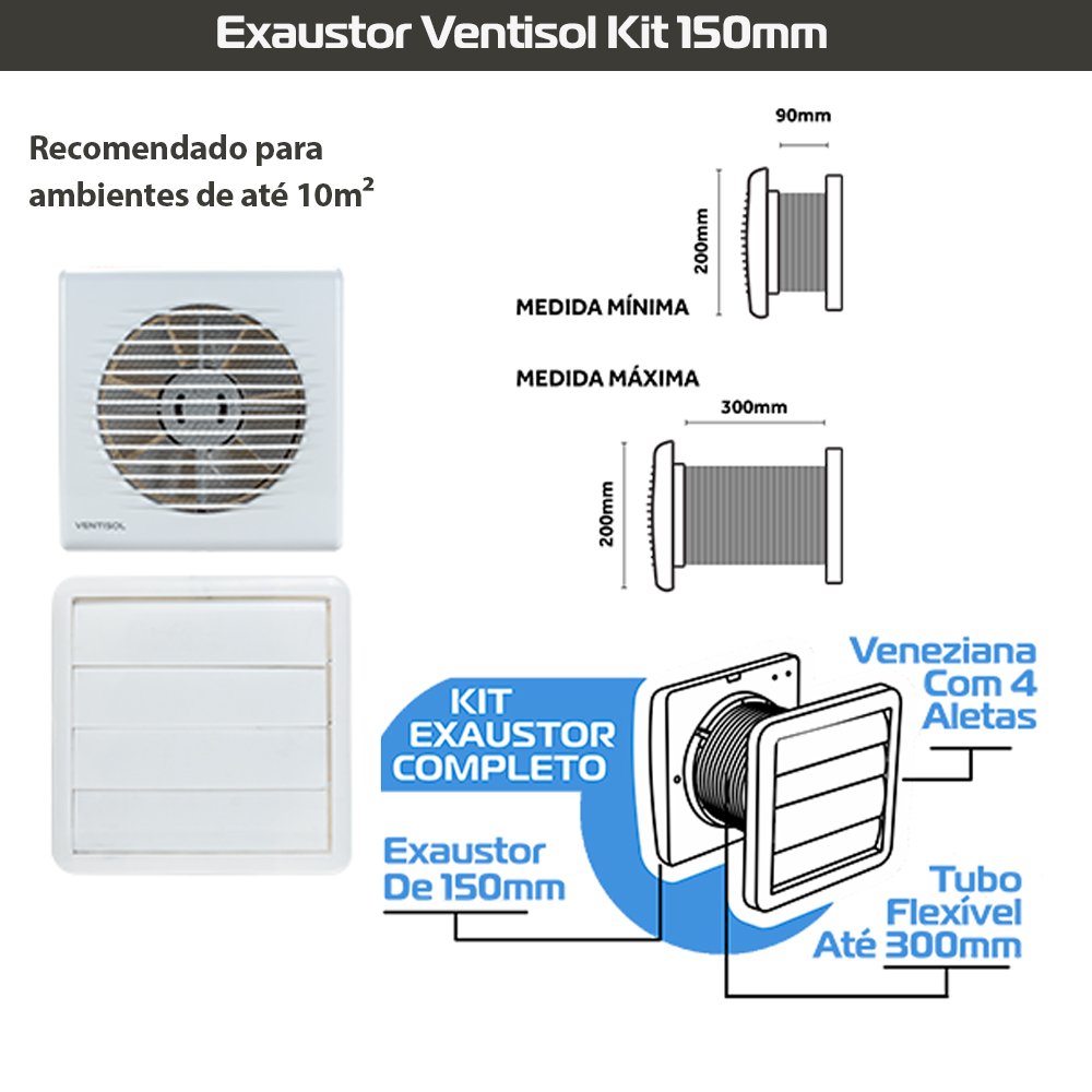 Kit Ventilador Exaustor para Banheiro 150mm 127v Premium Ventisol - 3