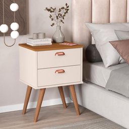 Mesa Apoio 2 Gavetas Lanciano Off White Nature - 1 Mesa Apoio 2 Gavetas Lanciano Off White Nature - 1