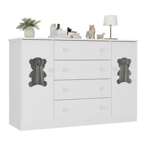 Cômoda Infantil 125cm 2 Portas com Vidro e 4 Gavetas Teddy Multimóveis Mp4490 Branco Branco