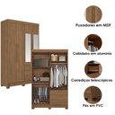Ver imagem 3 de Guarda Roupa Solteiro 4P Londrina com Espelho e Cômoda Marabá com Espelho e Pés Jatobá Acetinado