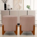 Ver imagem 1 de Kit 2 Puff Redondo Veludo com Pés em Madeira Maciça Decorativo Sala Quarto - Rosa Claro