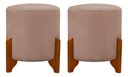 Ver imagem 2 de Kit 2 Puff Redondo Veludo com Pés em Madeira Maciça Decorativo Sala Quarto - Rosa Claro