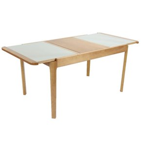 Mesa Elástica Izza Tampo de Vidro Fendi Claro e Base Madeira Cor Amêndoa 1,40cm - 69370