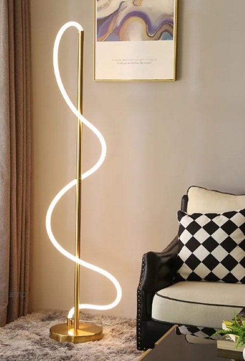 Luminária Chão Moderna Sofisticada Slim Mangueira Led 1,40m - Dourada - 3