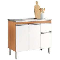 Balcão de Pia Tatiane 100cm Amêndoa Branco - Ajl - 1