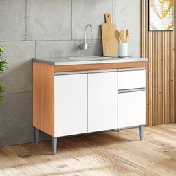 Balcão de Pia Tatiane 100cm Amêndoa Branco - Ajl - 5