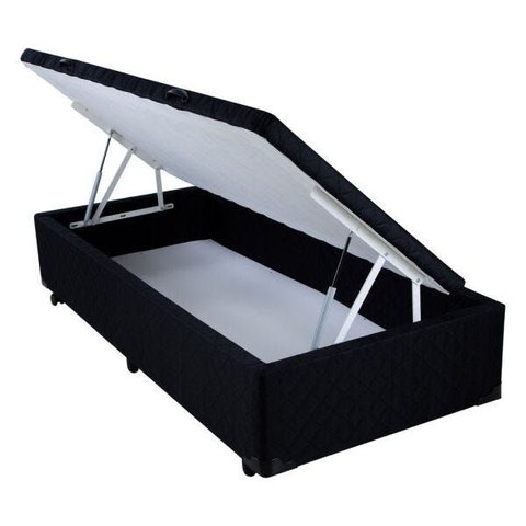 Cama Box Baú Black com Pistão - Tecido | 078x188 - Solteiro