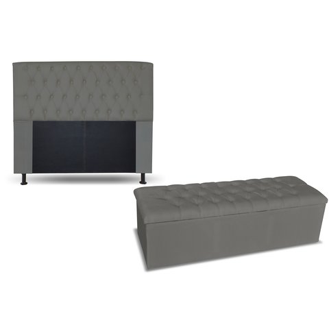 KIT CABECEIRA 160 + RECAMIER 160 LADY COR MATERIAL SINTÉTICO CINZA TOPÁZIO DECOR