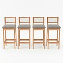 Ver imagem 1 de Kit 04 Banquetas Altas Brunella 99cm com Encosto Telinha Estilo Palha Linho Cinza Claro - Desk Desig