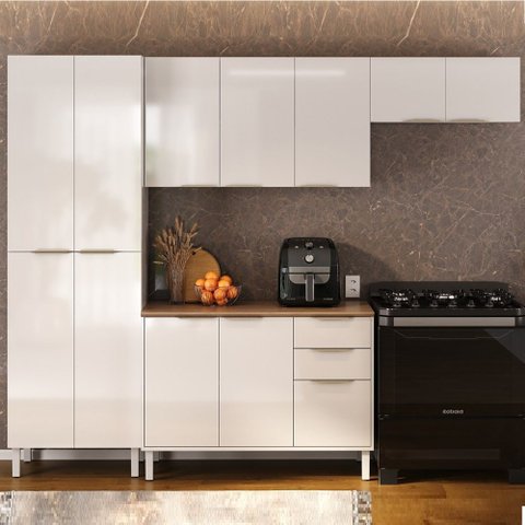Cozinha Modulada Compacta em Aço 4 Peças 12 Portas 2 Gavetas Dobradiças Slow Motion Renova Itatiaia Branco