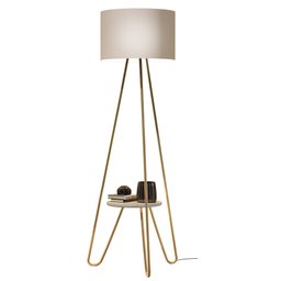 Luminária Abajur de Chão Estilo Industrial Pés Arredondados Dourado com Cúpula Bege Bivolt 110/220 - 1