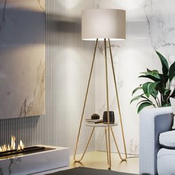 Luminária Abajur de Chão Estilo Industrial Pés Arredondados Dourado com Cúpula Bege Bivolt 110/220 - 2
