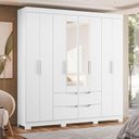 Ver imagem 4 de Guarda Roupa Casal Doble 08 Portas com Espelho e Cômoda Vittoria Branco - Móveis Albatroz
