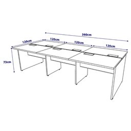 Plataforma de Trabalho 6 Lugares 360cm X 120cm Pé Painel F5 Cor:nogal com Preto - 2