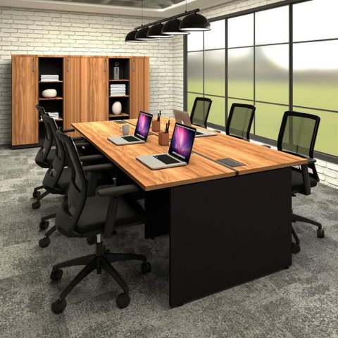 Plataforma de Trabalho 6 Lugares 360cm X 120cm Pé Painel F5 Cor:nogal com Preto