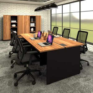 Plataforma de Trabalho 6 Lugares 360cm X 120cm Pé Painel F5 Cor:nogal com Preto