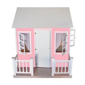 Casinha de Brinquedo com Cercado e Cortinas Rosa/Branco - Criança Feliz