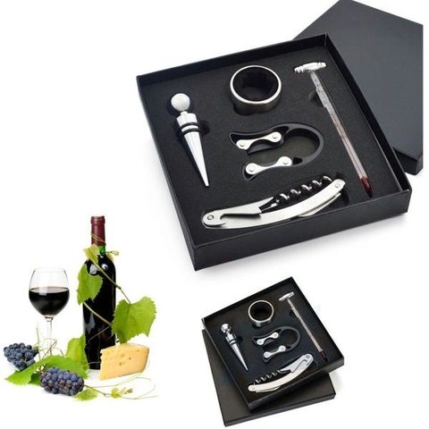 Conjunto Kit Vinho 5 Peças Saca Rolhas Estojo Sommelier