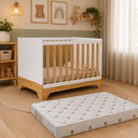 Ver imagem 1 de Kit Berço Peroba Popy Retro Branco Amêndoa + Colchão Incluso
