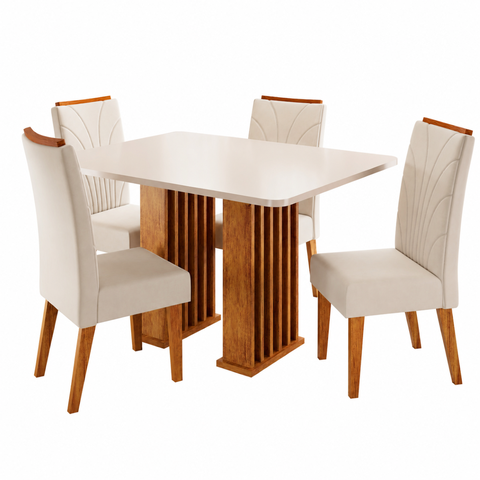 Conjunto Sala de Jantar 4 Lugares Retangular Tampo de MDF Jersey Cobre/Blonde/Bege - Casa Giulia
