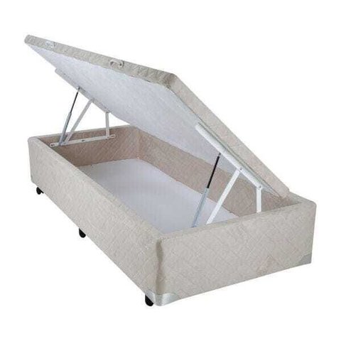 Cama Box Solteiro com Baú Mega Colchões Suede Bege com Pistão - 078x188