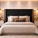Ver imagem 1 de Cabeceira Grecia Estofada Luxo Casal com Detalhes Dourado Bz Preto