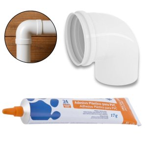 Joelho 90º Esgoto 100mm + Adesivo Pvc Incolor Bisnaga 17g